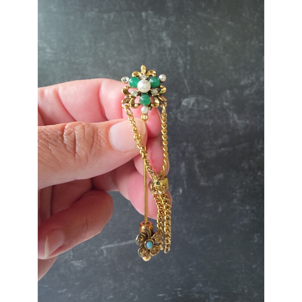 Art Signed Floral Shaped Gold Tone Metal Stick Pin Vintage Costume Jewelry READ